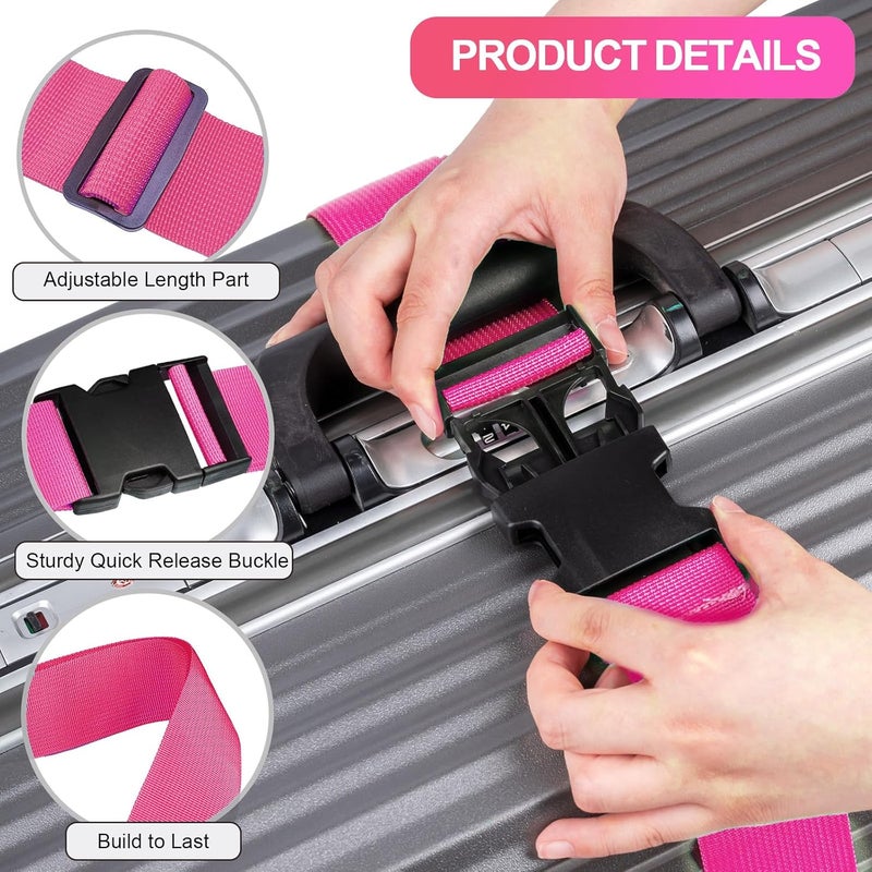 collwait Luggage Straps for Suitcases TSA Approved, Travel Belt Suitcase Belt, Suitcase Straps TSA Approved, Luggage Belt Strap TSA Approved, Travel Straps for Luggage, Luggage Band Bag Straps, Pink - Image 5